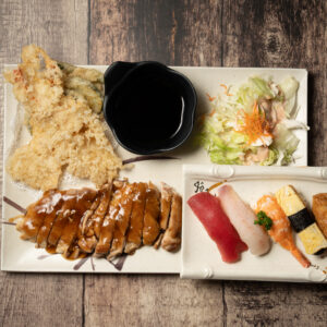 16. SUSHI (5 pcs), TERIYAKI CHICKEN & TEMPURA