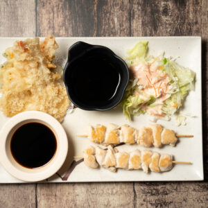 2A.TERIYAKI CHICKEN (white meat on skewers) & TEMPURA