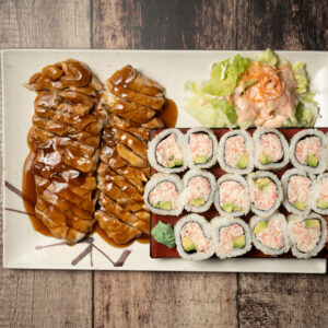C - 18: California Roll (16 pcs) and Teriyaki Chicken