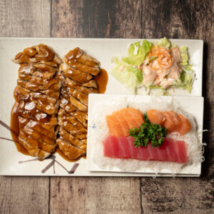C - 3: Sashimi (16 pcs) and Teriyaki Chicken